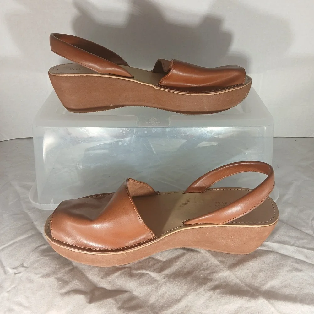 REACTION Kenneth Cole Brown Leather Slingback‎ Wedge Sandals Women US 8